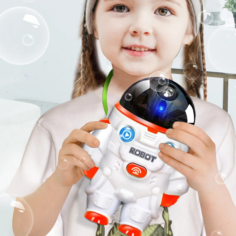 Maszyna do robienia baniek z światłem, muzyką i smyczą, w kształcie astronauty robota, zabawka do kąpieli dla dzieci.