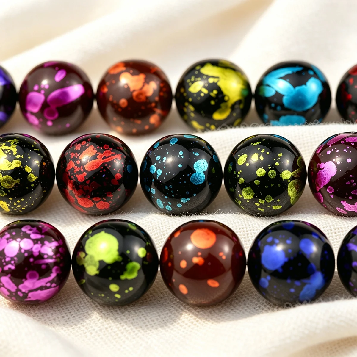 16mm 5pcs Acrylic Ink Splatter Graffiti Beads Mixed Colors Spacer Loose Beads For Jewelry Making DIY Bracelets Necklace Accessor