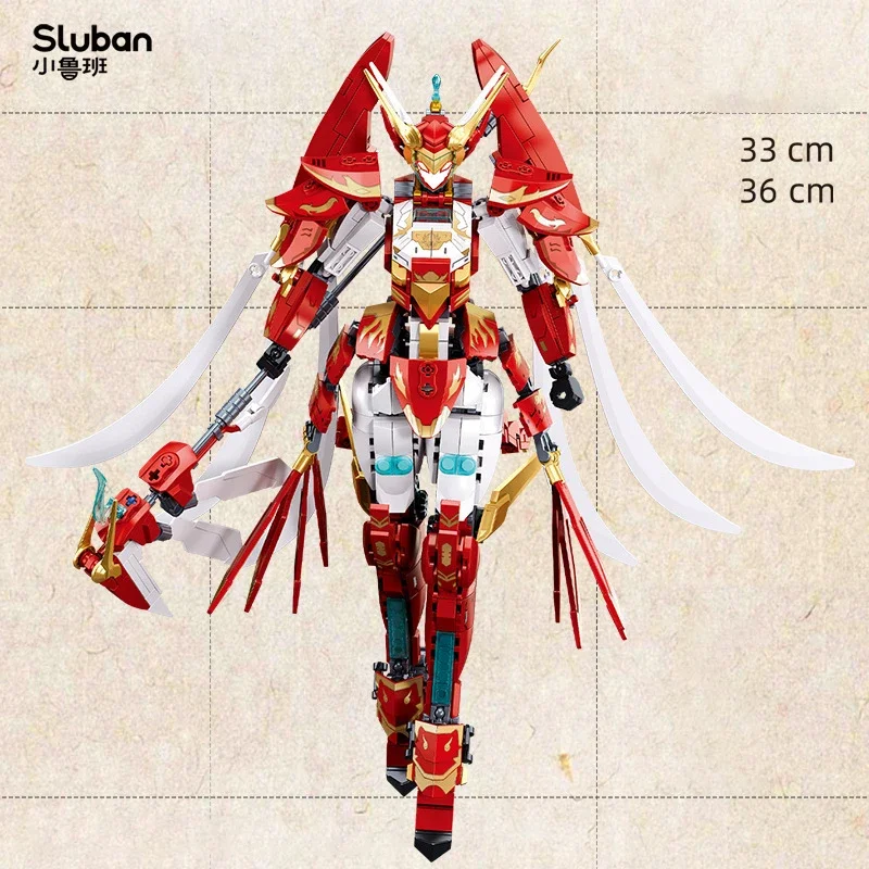 Sluban 706PCS 중국어 Zhuque Mech 빌딩 블록 모델 클래식 시리즈 로봇 그림 무기 장난감 어린이 성인을위한 선물