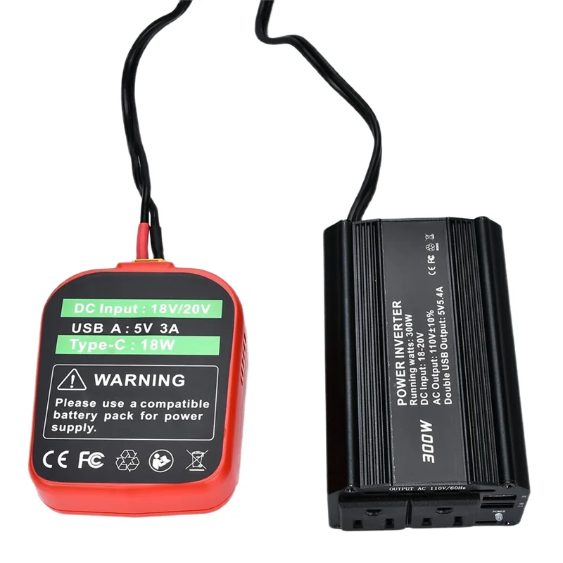 BNVN-배터리 18V ~ 110V 300W 전원 인버터 DC 어댑터, AC 콘센트 2개 자동차용 USB 포트 2개 포함