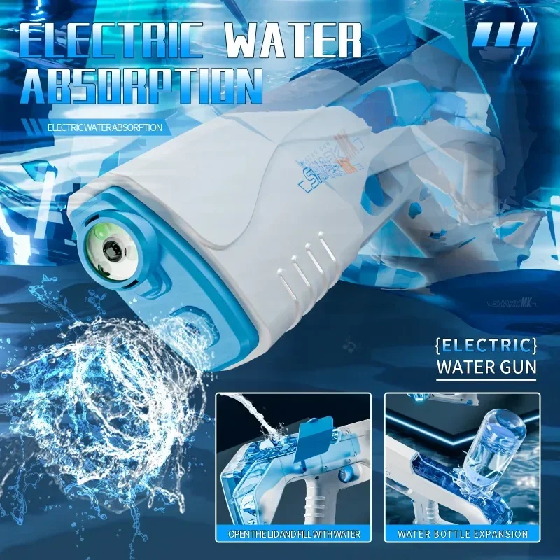 Big Capacity Automatic Water Pistol Toy with LED Powerful Electric Water Gun Spray Blaster Pool Outdoor Toys for Kids Boys Adult