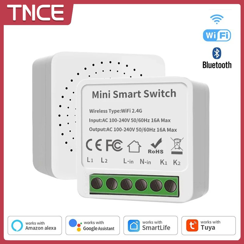 TNCE 16A Mini Tuya Wifi DIY Light Switches Module 1/2 Way Control Work With Tuya Smart Life Alexa Alice Google Home