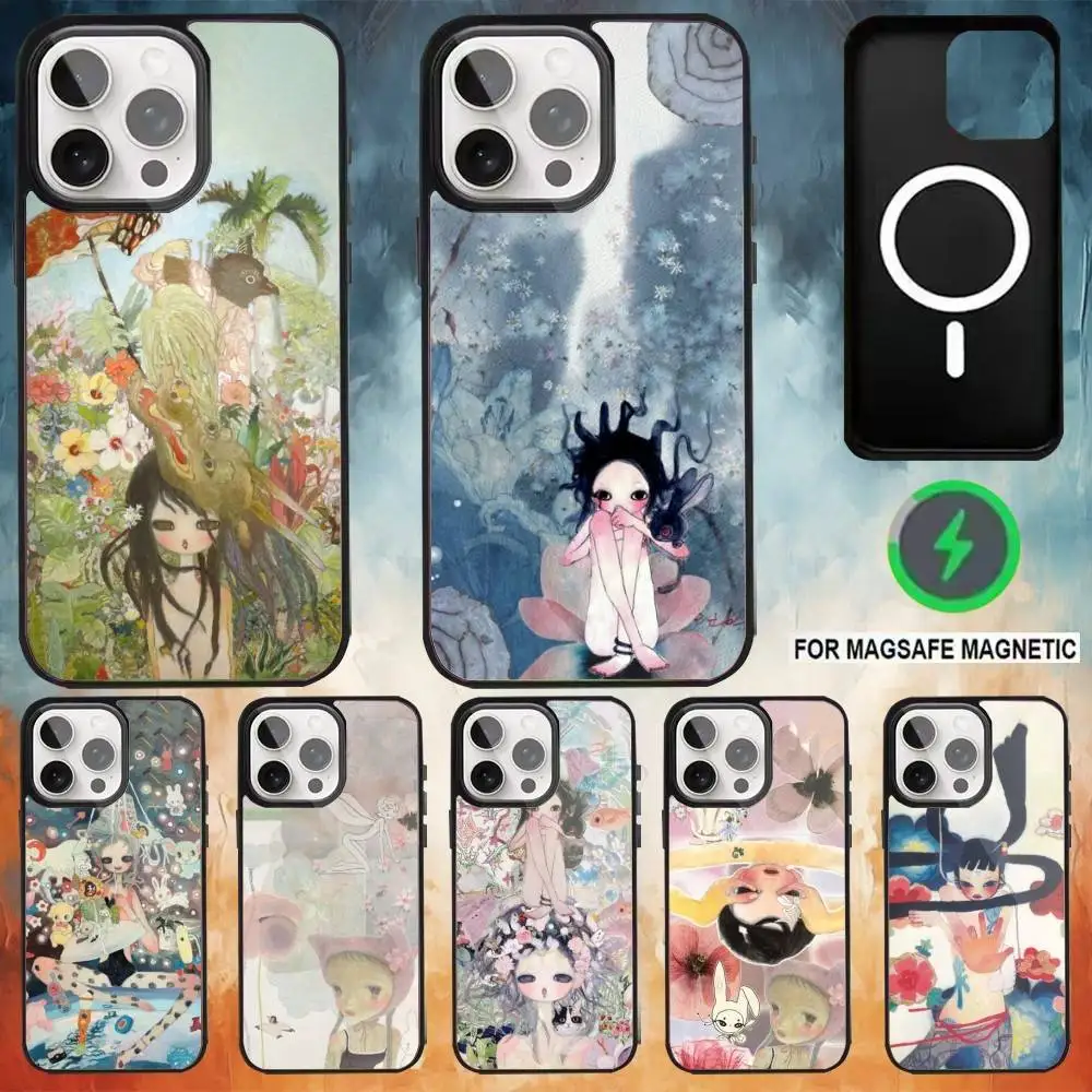 Custodia per telefono con dipinti Aya Takano per iPhone17,16,15,14,13,12,11 Plus,Pro Max Ricarica wireless magnetica Magsafe