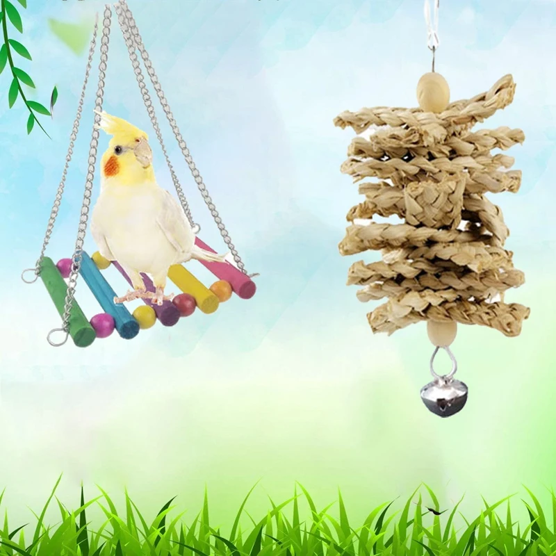 17 Pack Parakeet Toys, Hanging Bell Pet Cage Toys,Bird Swing Chewing Toys For Small Parrots,Finches,Love Birds