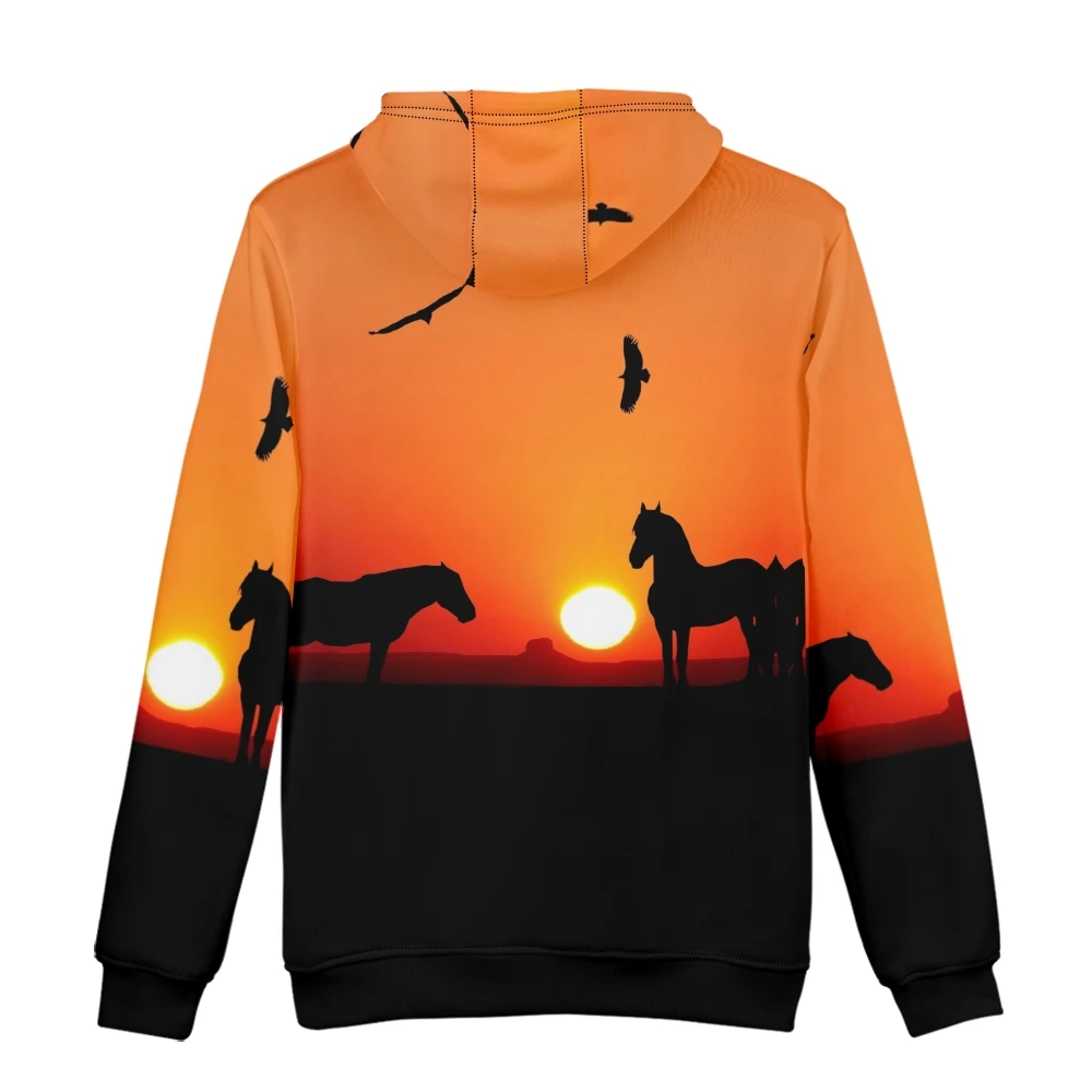 Sweat-shirt à capuche pour homme, surdimensionné, décontracté, motif champignon, cheval de coucher de soleil, hiver 2022