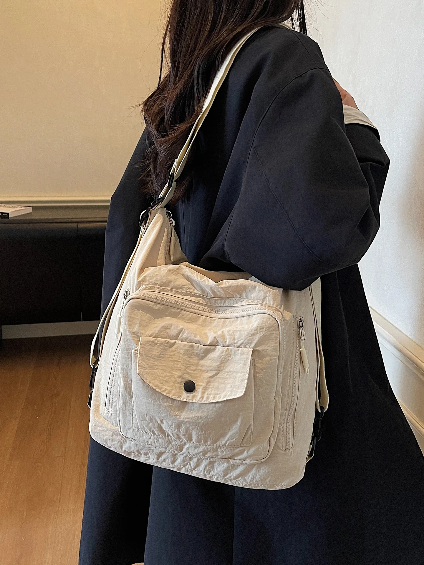 2026 New Nylon Deformable Multi-pocket Large Capacity Commuter Single Shoulder Tote Bag Double Shoulder Bag Casual Simplified...