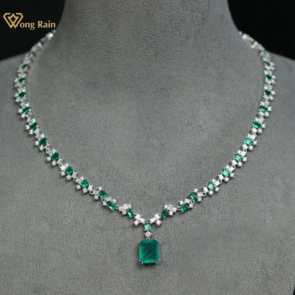 

Wong Rain Vintage 100% 925 Sterling Silver 15*17MM Emerald High Carbon Diamond Gemstone Women Necklace Pendant Fine Jewelry Gift