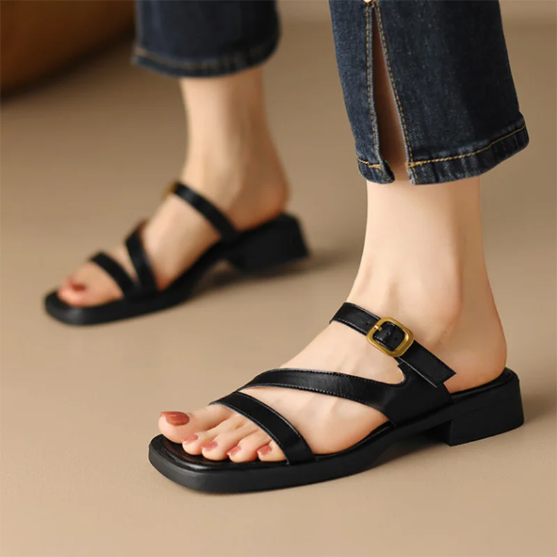 Slippers Women's One Strap Solid Color Flats Open Toe Narrow Band Flat Thick Bottom Slides Summer Outside Vacation  Sandals image 2
