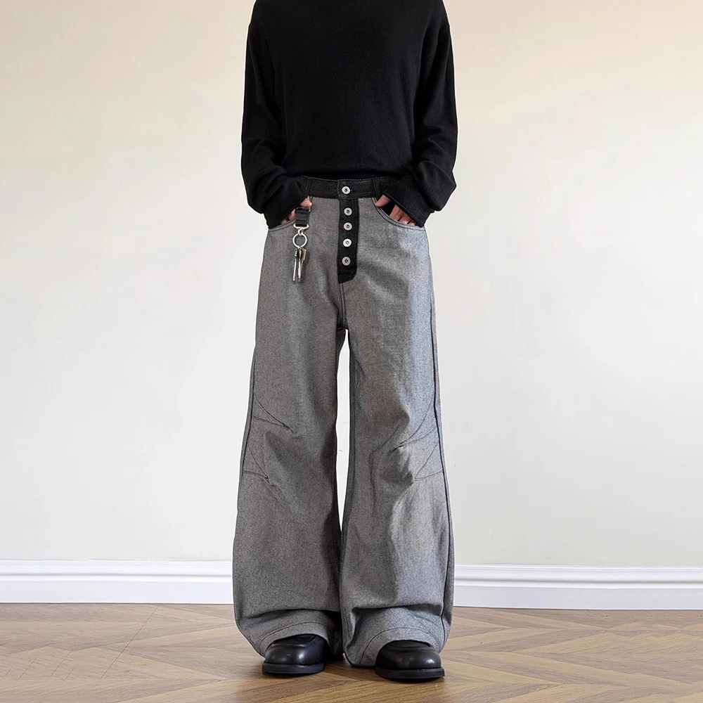 

Новые зимние мужские джинсы с лоскутным узором, прямые, унисекс, в американском ретро-стиле, модные, повседневные, свободные, нишевые мужские брюки