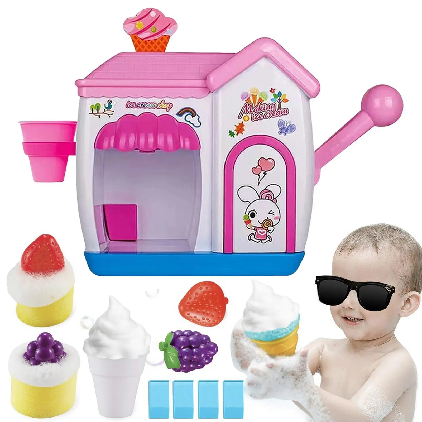 

Ice Cream Foam Maker Bath Toys Premium Easy to Use, Fine Motor Skills, Education Boys Girls Durability Gift Portable Shower Toy