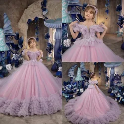 Princess Flower Girl Dresses for Wedding Ruffles Floor Length Girl Kids Birthday Ball Gown First Holy Communion Gowns Customized