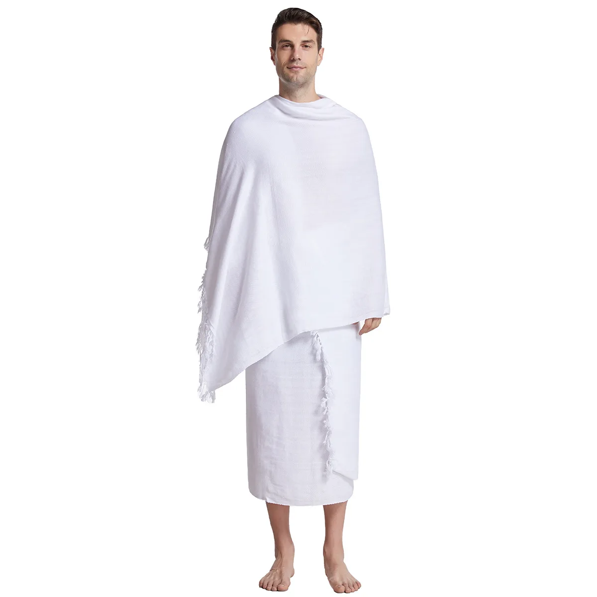 

Men 2 Pieces Men Ihram Pilgrimage Towel for Muslim Arab Mecca Hajj Islamic Ramadan Prayer Worship Costumes Shawl Jubba Thobe