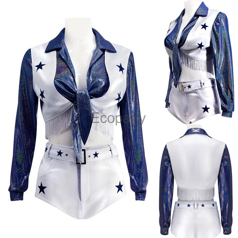 New Women Dallas Cowboy Cheerleader Costume Shiny Football Babe Cosplay Star Cheerleading Uniform Suit Halloween Party Outfits