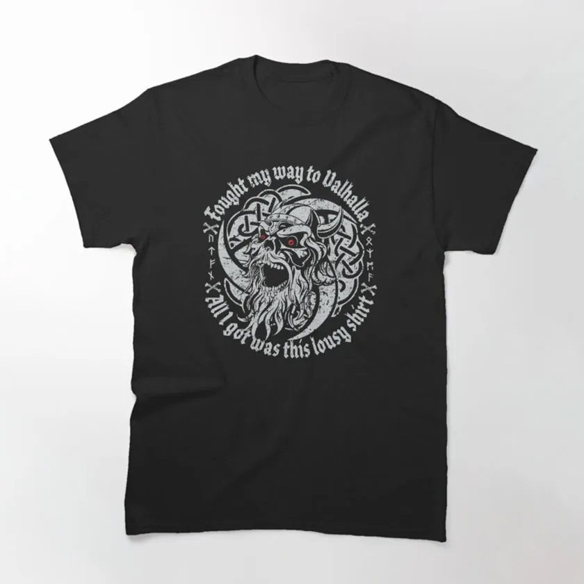 Vintage Viking Norse Quote Fought my way to Valhalla and all I got was this lousy viking runas celtic knot skull printed t shirt