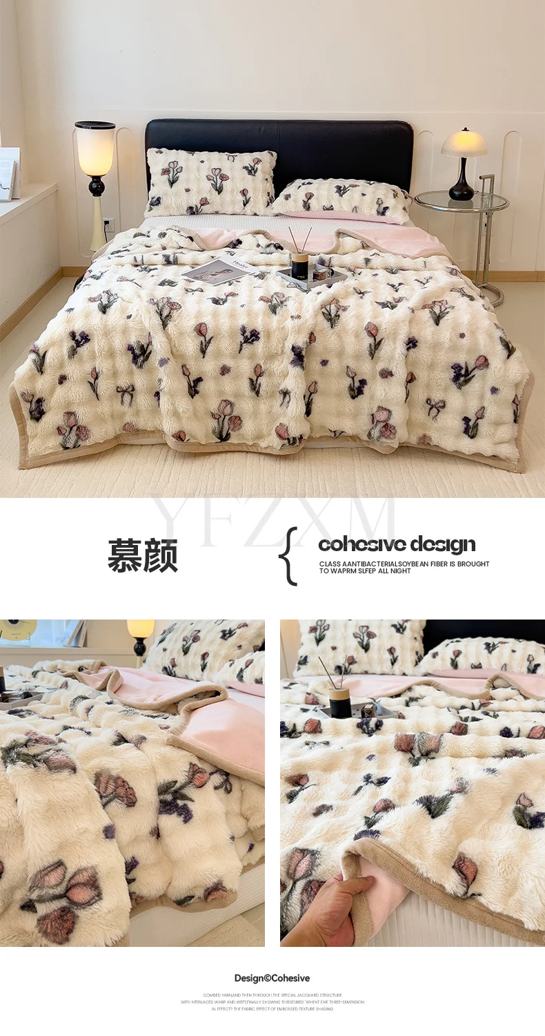 Cute Giant Panda Fluffy Fleece Blanket Fall Winter Thick Warm Faux Rabbit Fur Bed Blanket Plush Sofa Throw Cover Soft Bedspread