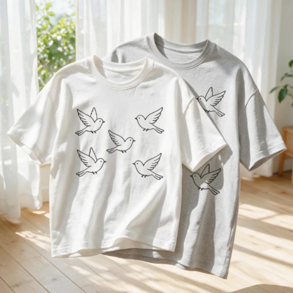 Hot Sale Pigeon Print Women Tee Short Sleeve O-neck High Qaulity Fabric Top Selection Breathable Refresh Young People Choice Tee