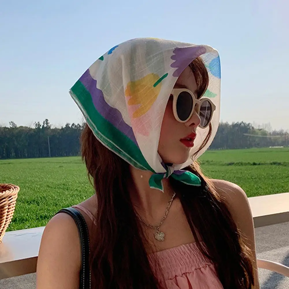 Floral Hair Bandanas Headband Tie-back Head Kerchief for Women Flower Mesh Hair Scarves Lightweight Triangular Head Scarf N5F9