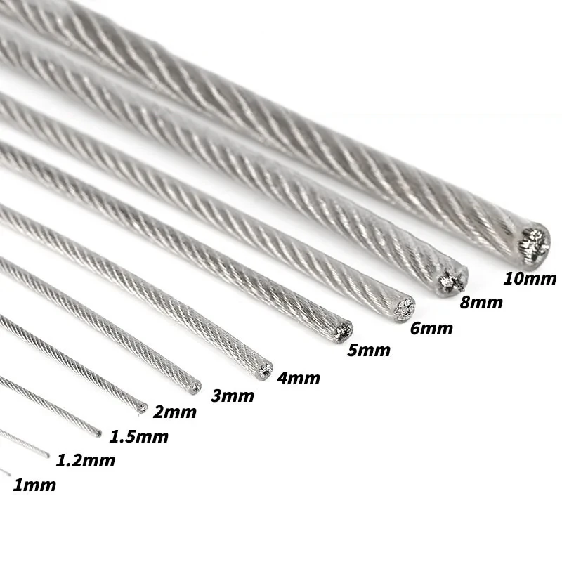 1-20M 0.38-16mm PVC Coated Steel Wire 304 Stainless Steel Stranded Wire Rope Soft Cable Transparent Stainless Steel Clothesline