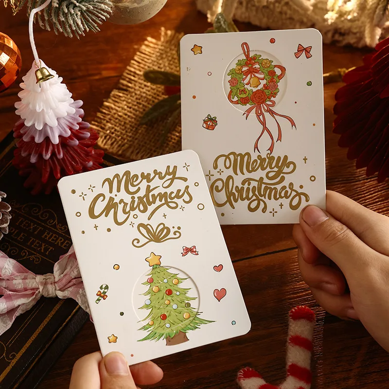

10Pcs Foldable Christmas Cards Greeting Invitations Papercard Bronzing Gifts Letter Home Xmas Party Envelope Decoration Supply