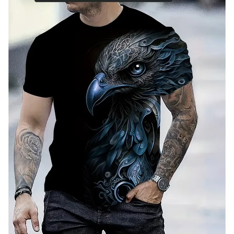 2026 Men's Summer Fashion T-Shirt with 3D Eagle Print Short Sleeve Outdoor Leisure Quick-Drying and Breathable Casual Top