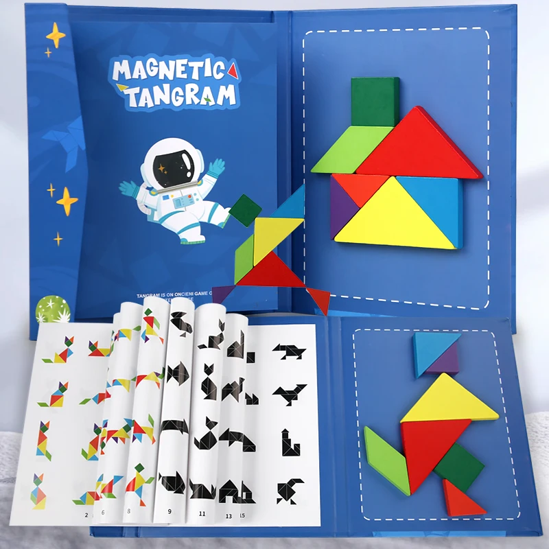

Wooden Jigsaw Magnetic Tangram 3D Puzzle Book Educational Toys For Children Montessori learning Intelligence Games kids Gifts