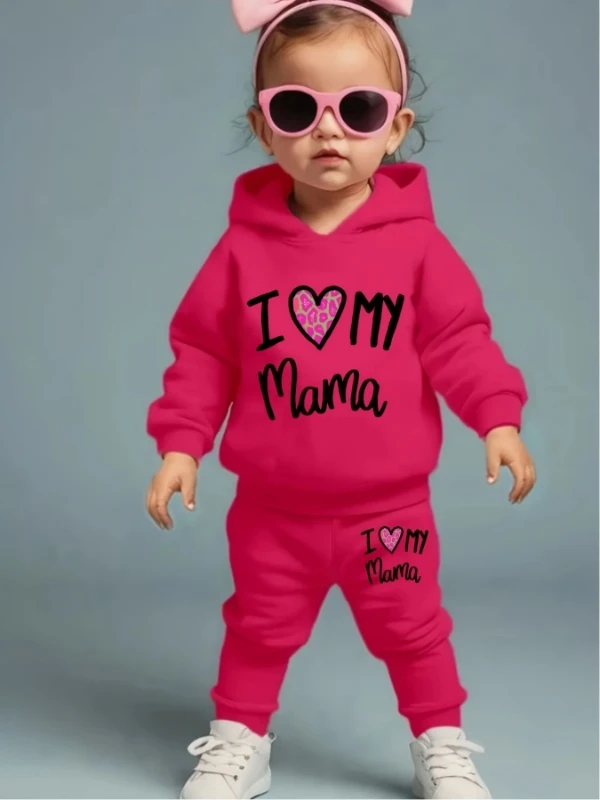 Spring Autumn Infant Toddler Girl Baby Letter Print Hooded Long Sleeve Fleece Sweatshirt Pants Casual Two-Piece Set