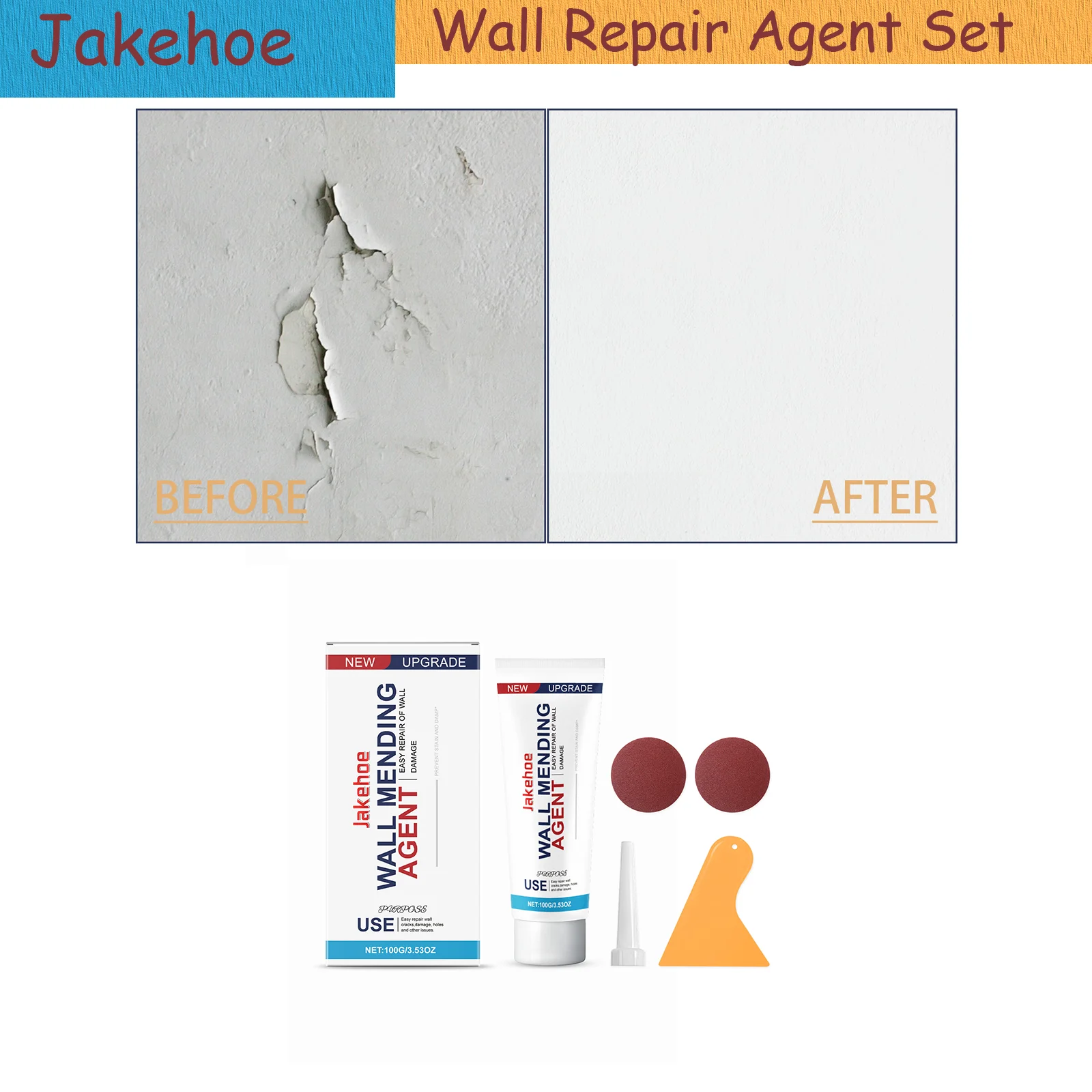 

100g Wall Repair Agent Kit for Household White Wall Stains, Graffiti Renovation, Wall Paint Peeling, Crack Repair Agent