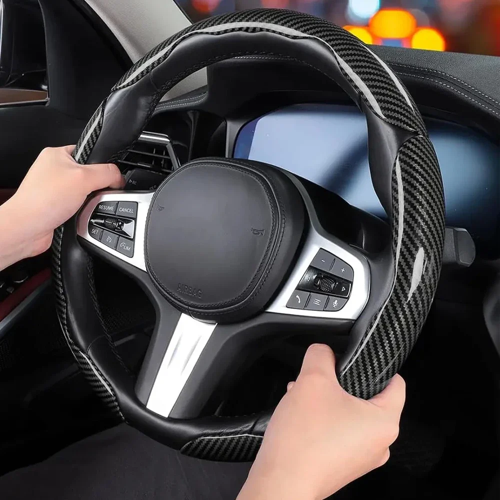 Carbon Fiber Non-slip Protective Cover Segmented Car Steering Wheel Cover Car Styling Accessories 38cm Universal