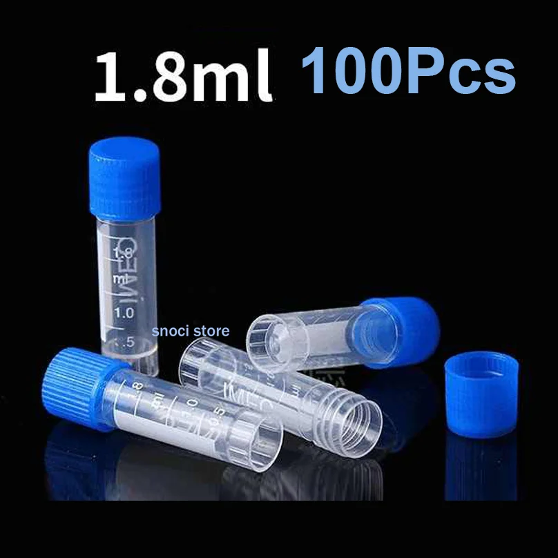 100PCS Laboratory Chemical Plastic Test Tube Vial Sealing Cap Packaging Container Office School Chemicals 1.8ML Laboratory