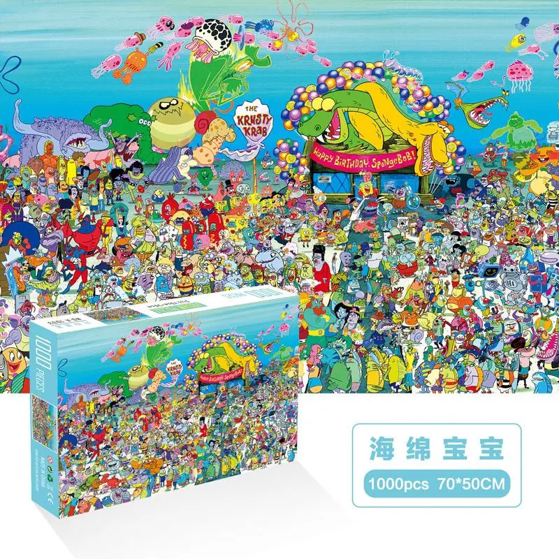 

Kawaii Anime SpongeBob 1000pc Large Jigsaw Puzzle 70*50cm Hard Paper High Challenge Game Collectible Cartoon Art Puzzle Present