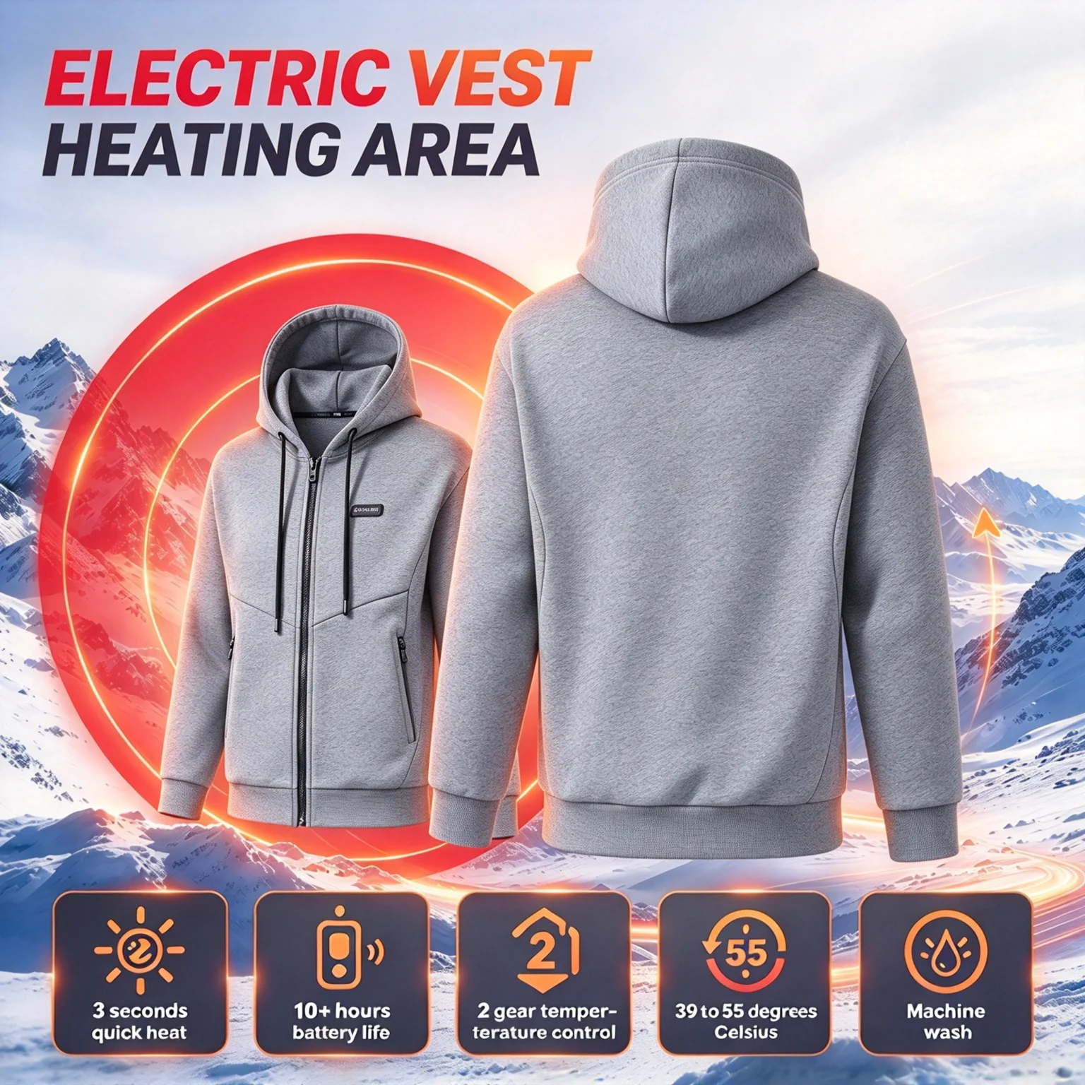 Unisex Smart Heated Hoodie, 23 Zone Heating, Couple Matching Style, Outdoor Wear Constant Warmth Electric Heating Sweatshirt