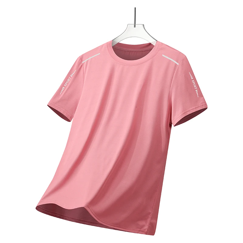 CHRLCK US/EU Size Women Quick Drying Short Sleeves Street Jogging Fitness Solid Color Breathable T-shirt Reflective Strip Woman