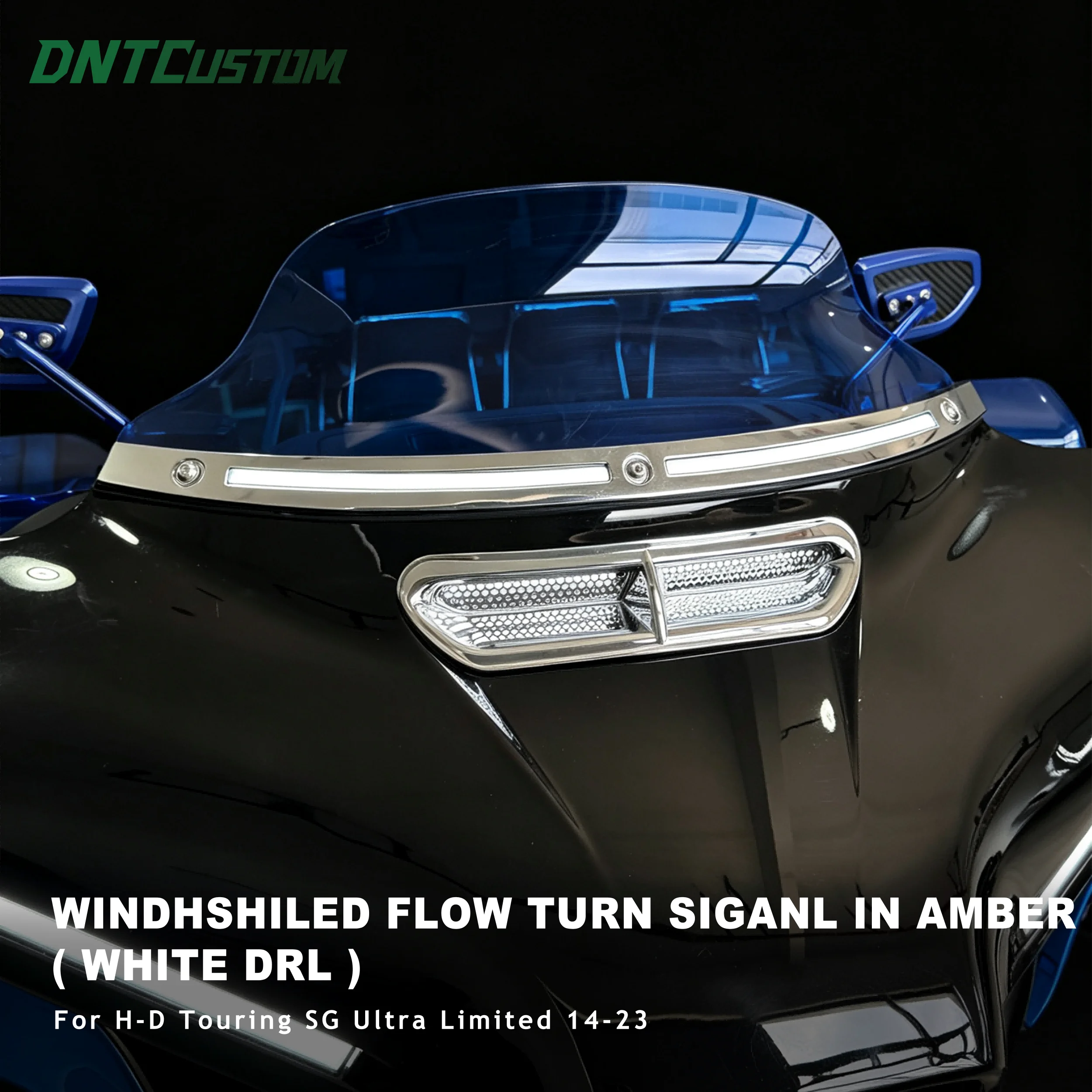DNTCUSTOM Windshield LED Running Light Bar Sequential Amber Turn Signal White DRL for Harley Touring SG Ultra Limited 2014-2023