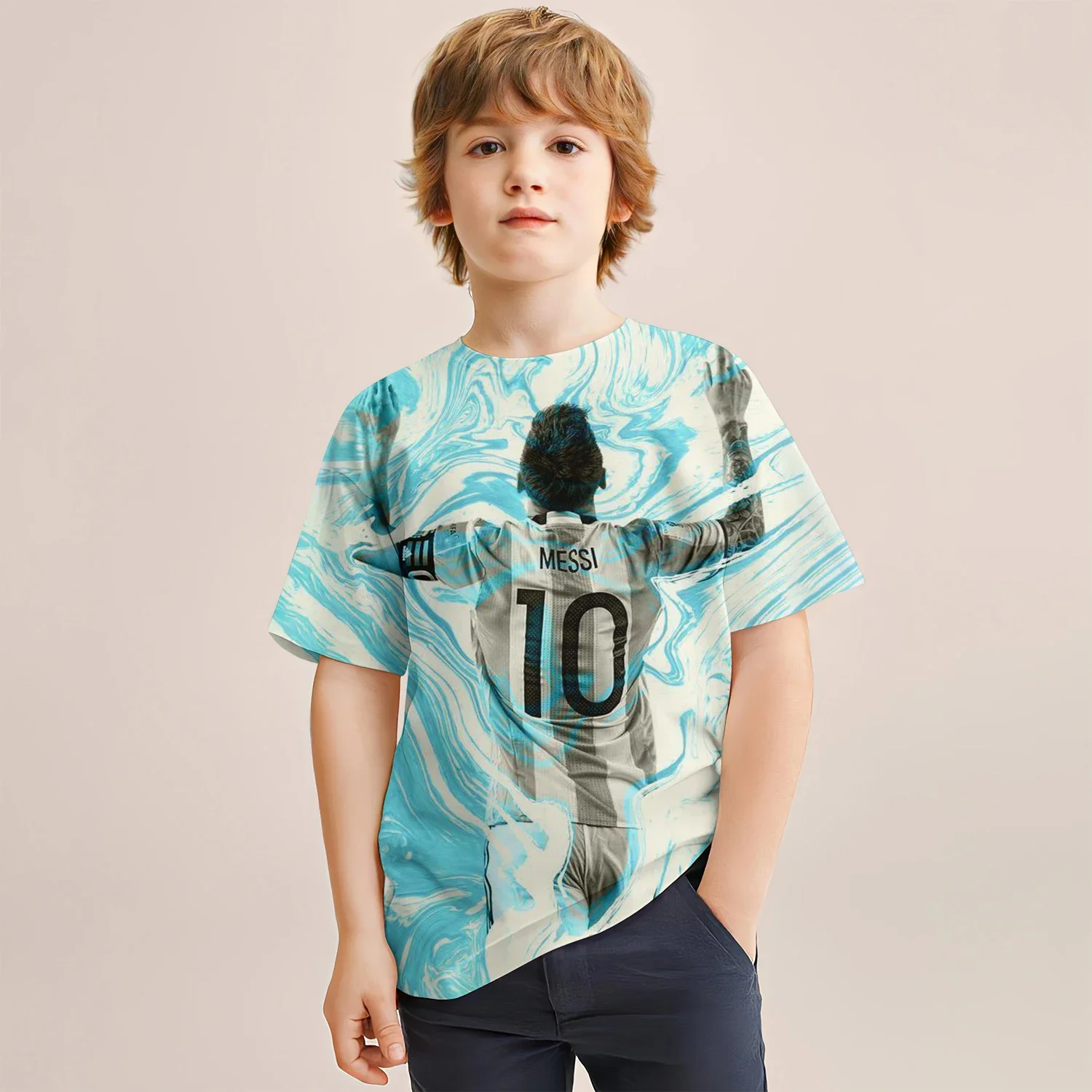 

Children's summer quick drying breathable short sleeve T-shirt Player Messi pattern 3D printed original style boys girls quick d