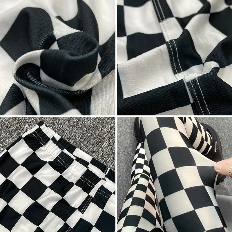 2024 New Fashion Spring Summer Women Y2K black and white checkerboard Leggings Patterned Pants for 50-75kg/75-87kg