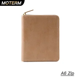 Moterm Vegetable Tanned Leather A6 Size Zip Cover with Top Pocket Cowhide Planner Zipper Notebook Organizer Agenda Journal Diary