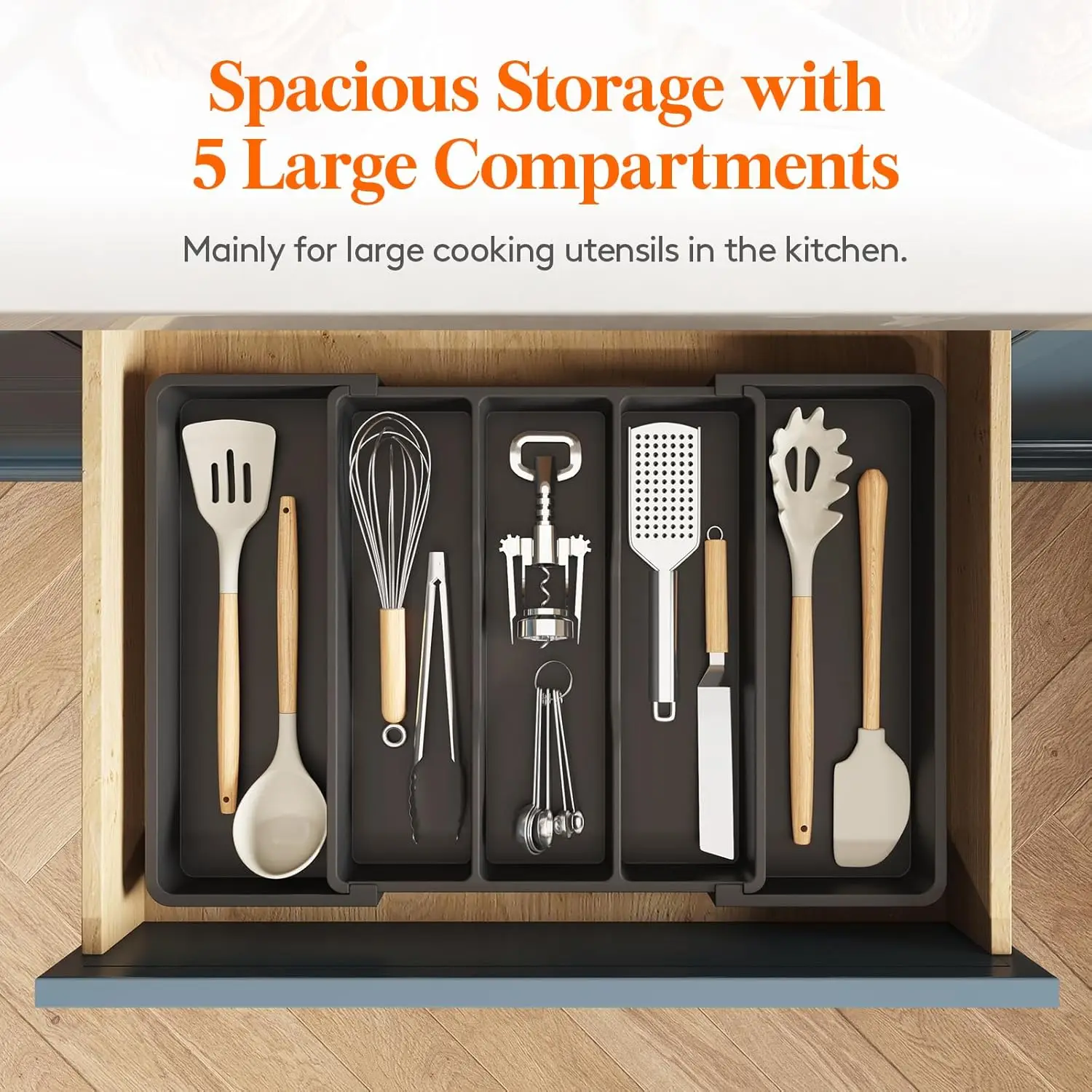 Utensil Organizer for Kitchen Drawers, Expandable from 13‘’ to 22.4'', 15'' Depth, Spatula Tools and Gadgets Storage