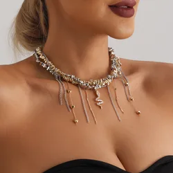 Fashion Vintage Tassels Zircon Heart Pendant Necklace For Women Female Boho Geometric Baroque Transparent Crystal Chain Jewelry