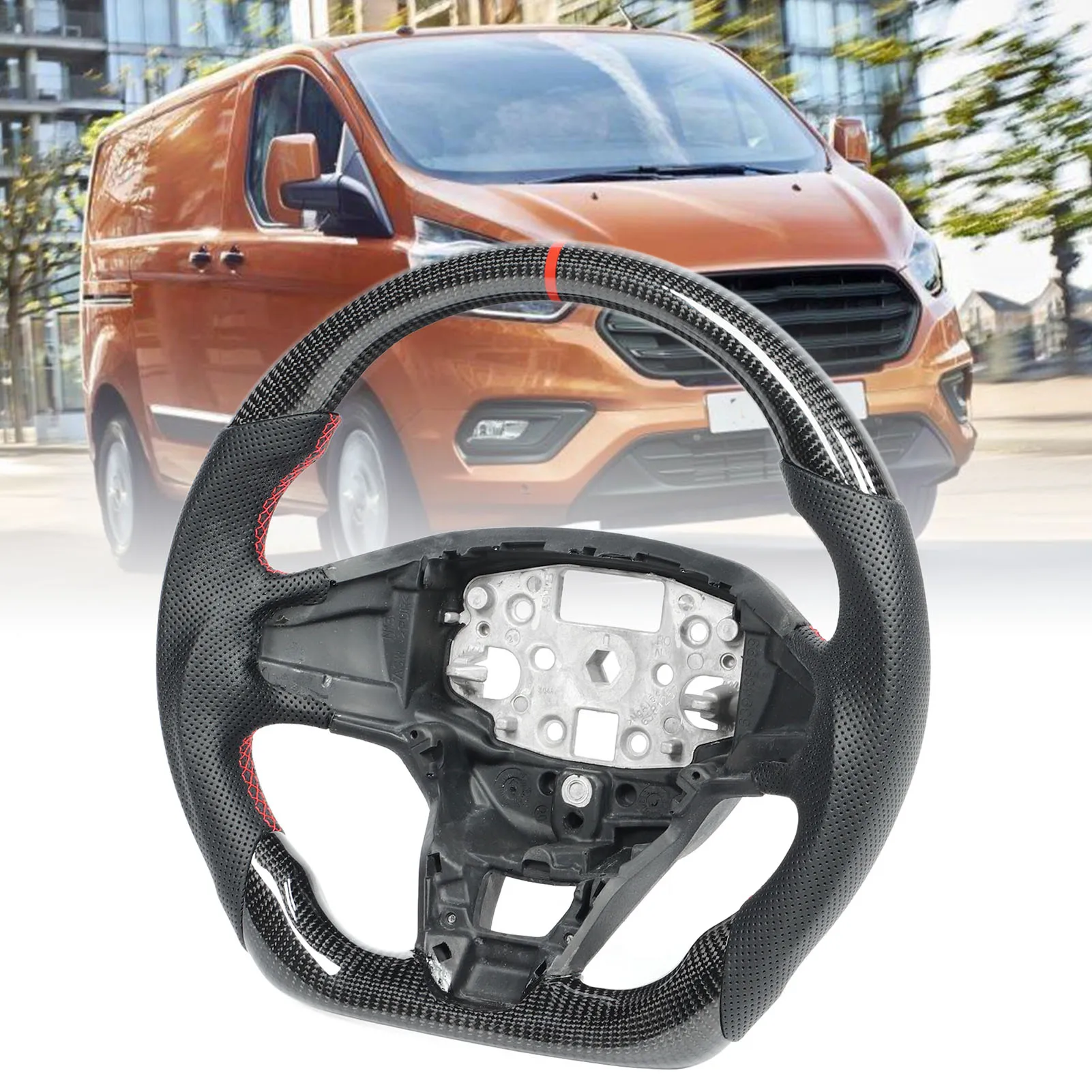

Carbon Steering Wheel Flat Bottom Perforated Leather Stable Grip Customized Steering Wheel for Transit Tourneo Custom