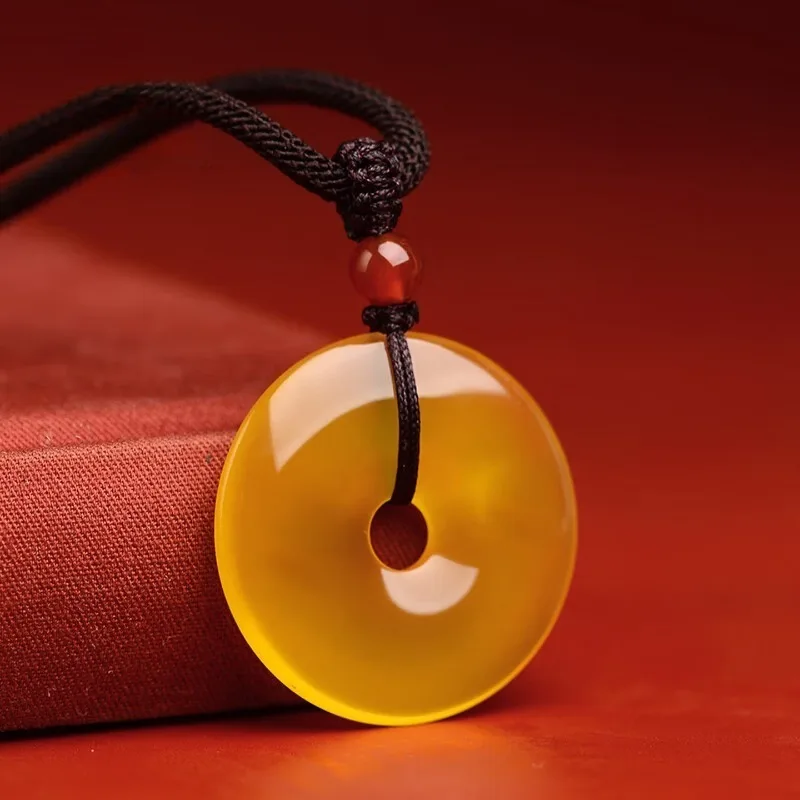 

Natural Red and Yellow Multi-colored Agate Safety Buckle Pendant, Classic Simple Necklace.
