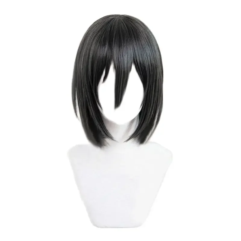 Mikasa Ackerman noir 35 cm court Bob Cosplay perruque Anime Cos résistant à la chaleur Cosplay perruque de cheveux + bonnet de perruque