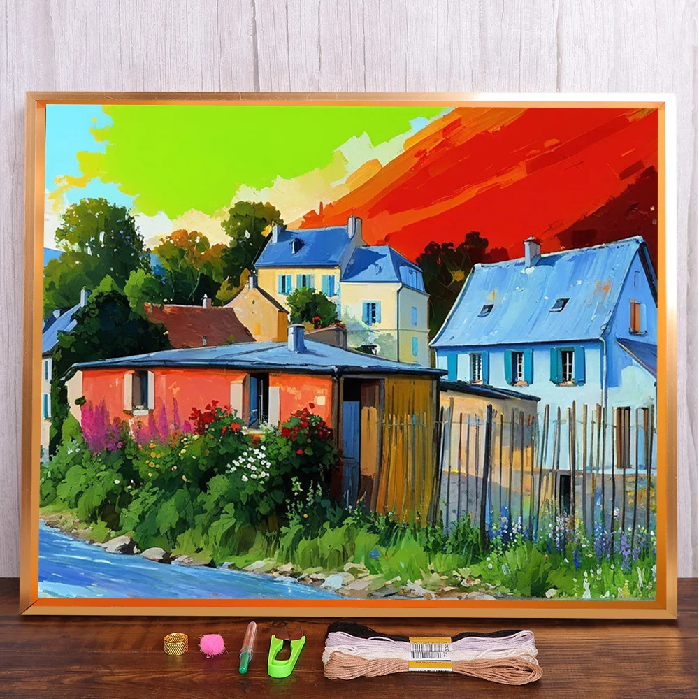 

Scenery House Pre-Printed 11CT Cross-Stitch Embroidery Set Sewing Handicraft Painting Needlework Counted Jewelry Different