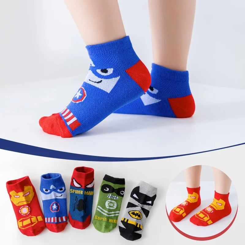 5 Pairs of Spring and Summer Thin European and American Fashion Cartoon Mesh Breathable Comfortable Sports Boys Cotton Socks