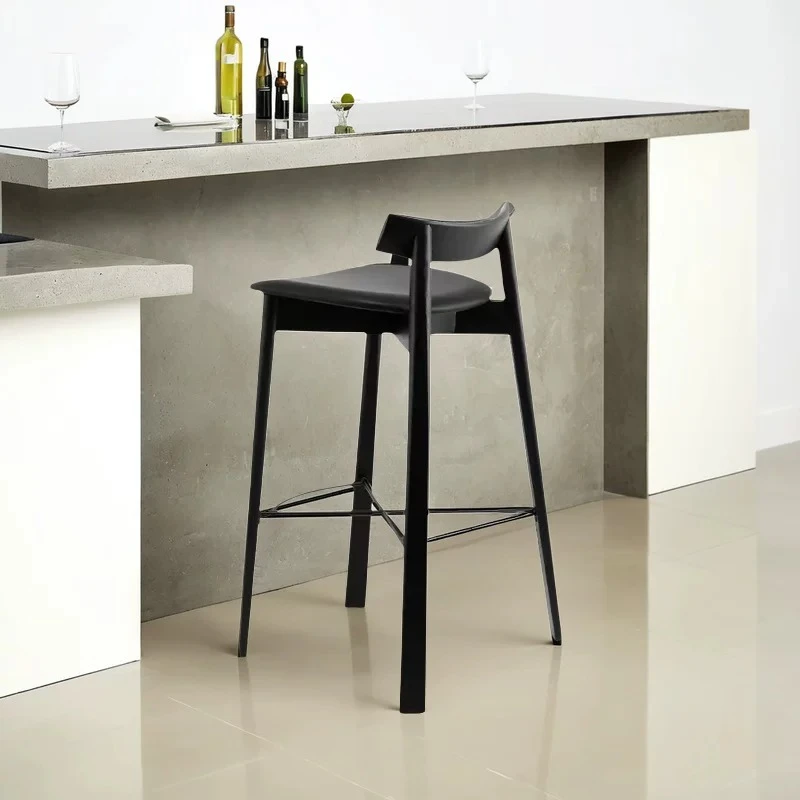 Luxury Modern Bar Chair High Nordic Wooden Counter Comfortable Bar Chair Solid Wood Indoor Chaise Bar Cuisine Hotel Furniture