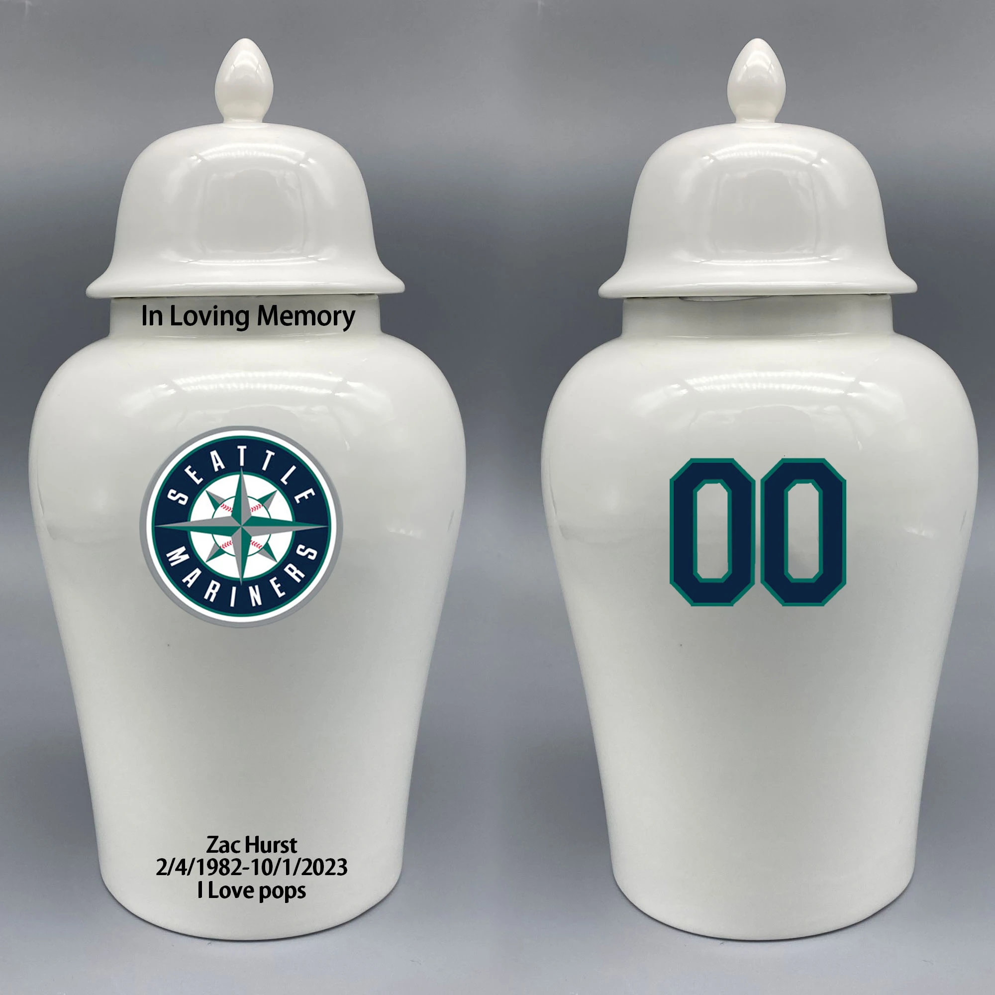 

Large Urn for Seattle Mariners-themed Logo Urn.Please send me the customize information-name/date and number on the urn