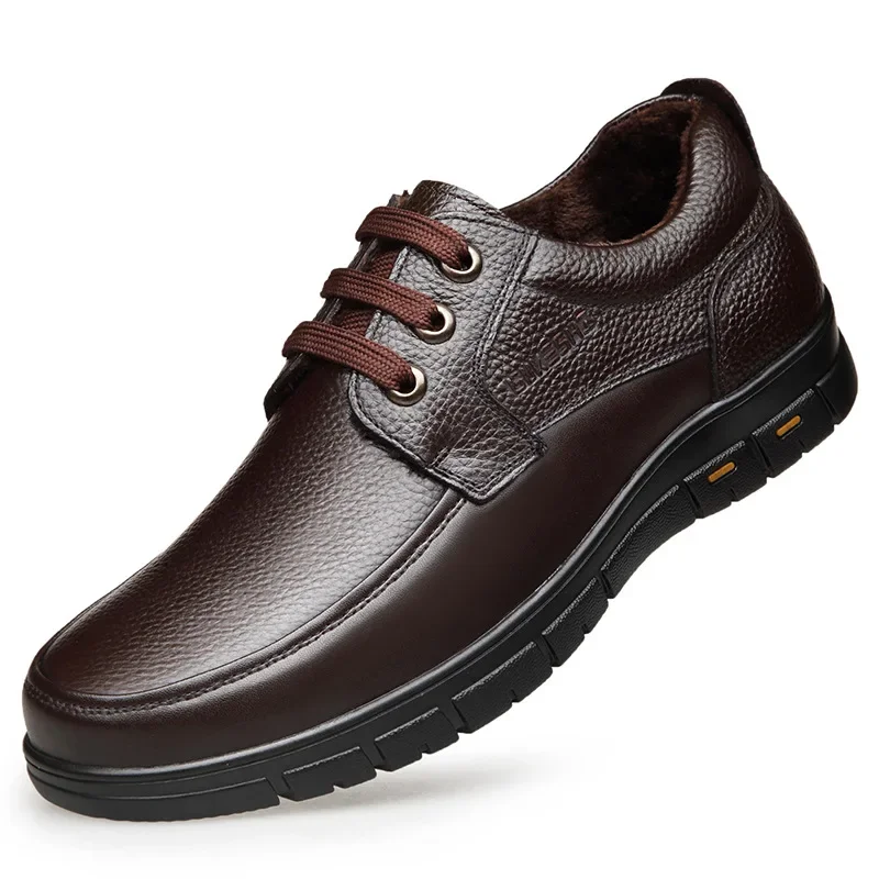 

Hot Sale Men Genuine Leather Casual Shoes Soft Sole Lace-up Luxury Brand Middle-aged Old Man Dad Lightweight Loafers Shoes