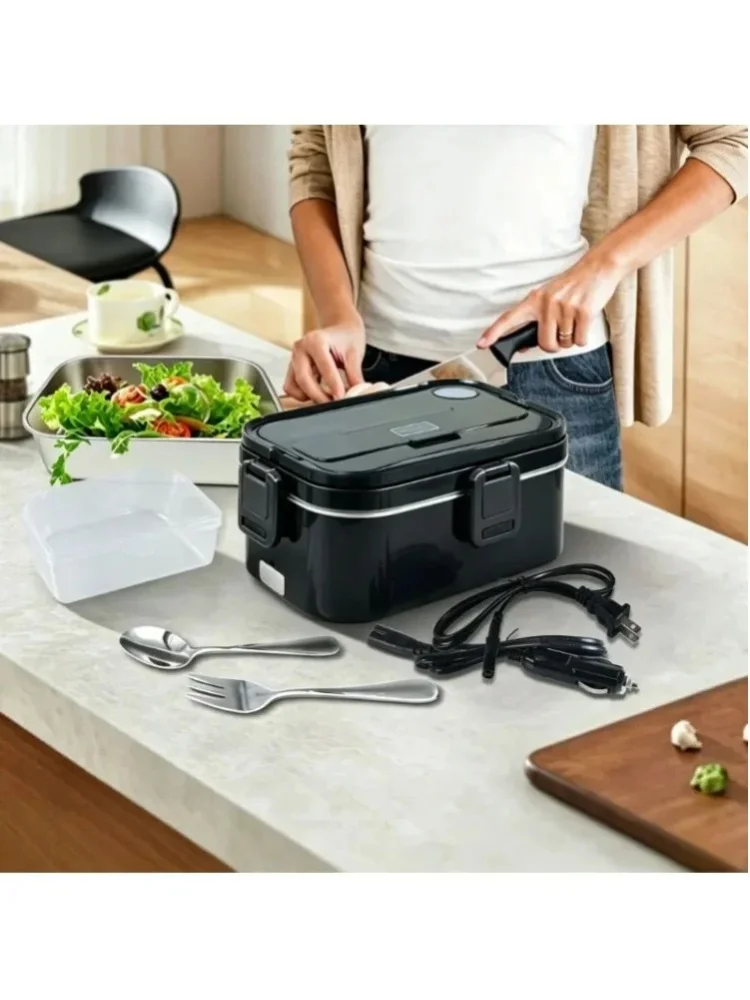1,8L Elektrische Heiz-Lunchbox 80W Schneller Speisenwärmer, Dual-Use für Auto & Zuhause, Elektrischer Essensbehälter, Edelstahl-Innenbehälter, Tragbare beheizte Lunchbox mit isolierter Tragetasche,