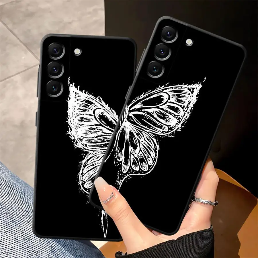 Casing Penutup Ponsel Hitam Lembut untuk Samsung Galaxy A06 A20 A13 A10 A12 A50 A30 A15 A04 A03 A40 A16 A05 A70 Kupu-kupu Cantik