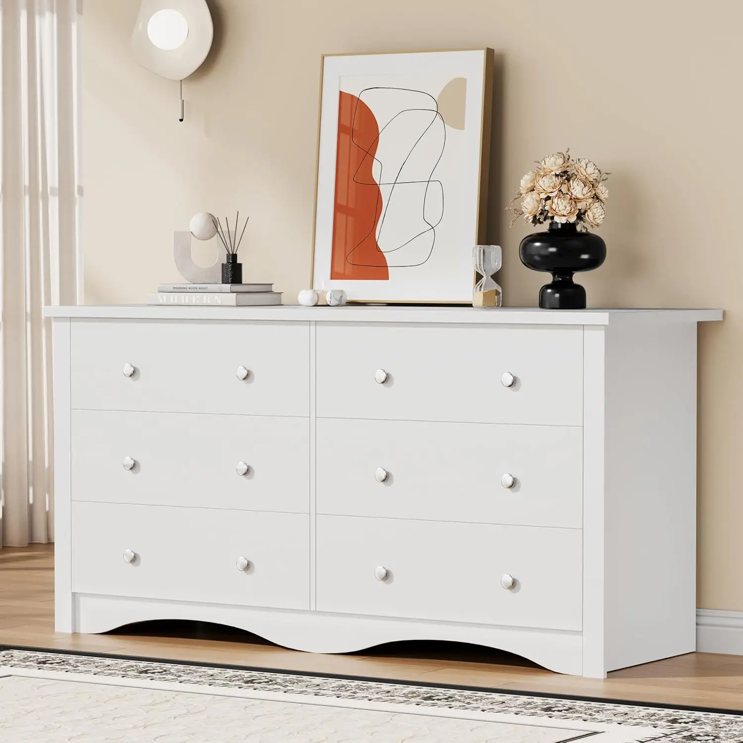 

Dresser for Bedroom with 6 Drawers, Modern Chest of Drawers, Wooden Dressers, TV Stand for Living Room,Closet, Hallway (White)