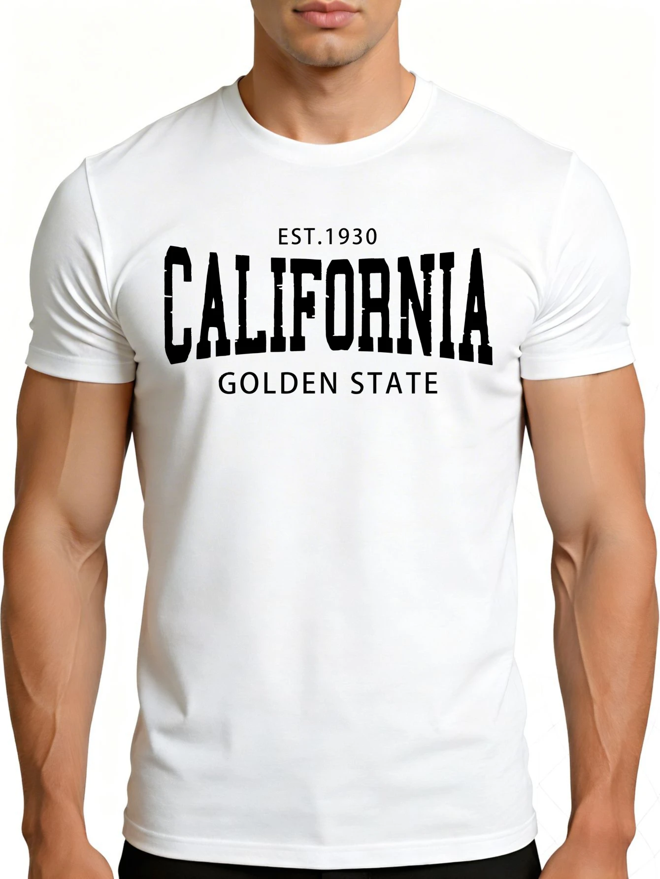 Men's Plain Graphic T-Shirt - Breathable, Soft, Lightweight - 1930S California Golden State - Vintage Fun Graphic Casual Short Sleeve Summer Top, Gift for Him